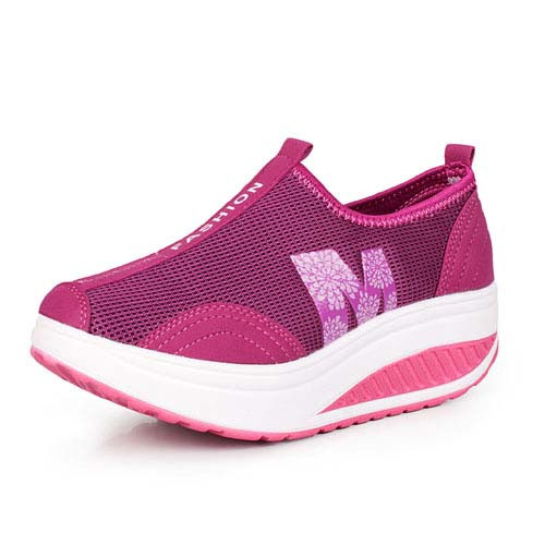 Rose red flower pattern slip on rocker bottom shoe sneaker 01